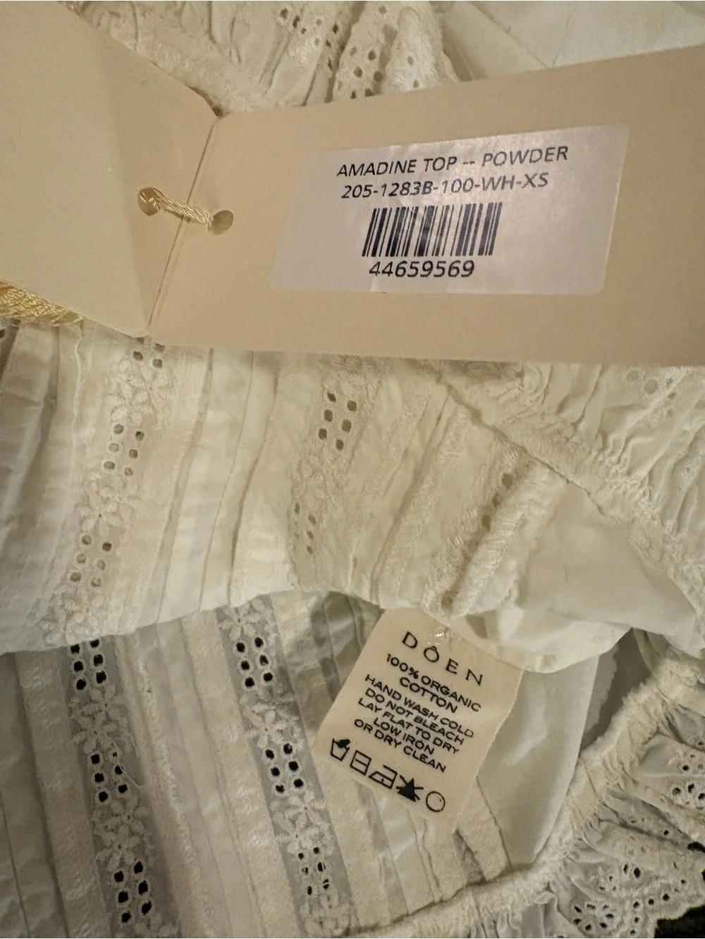 NWT Doen XS Amadine white Lace-Trim Puff Sleeve Blouse